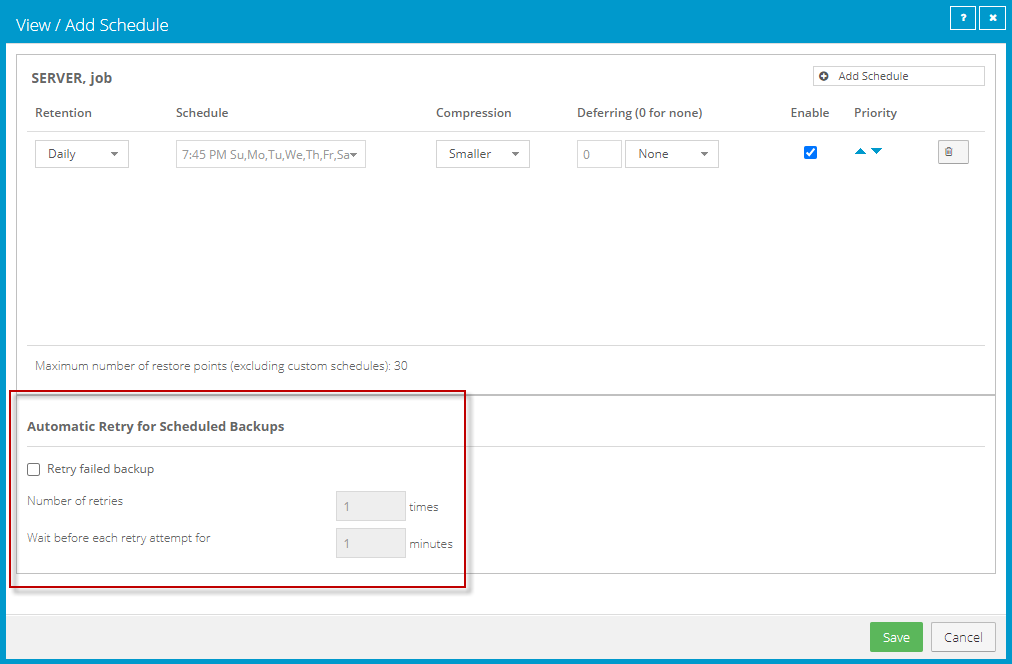 automatic retry settings