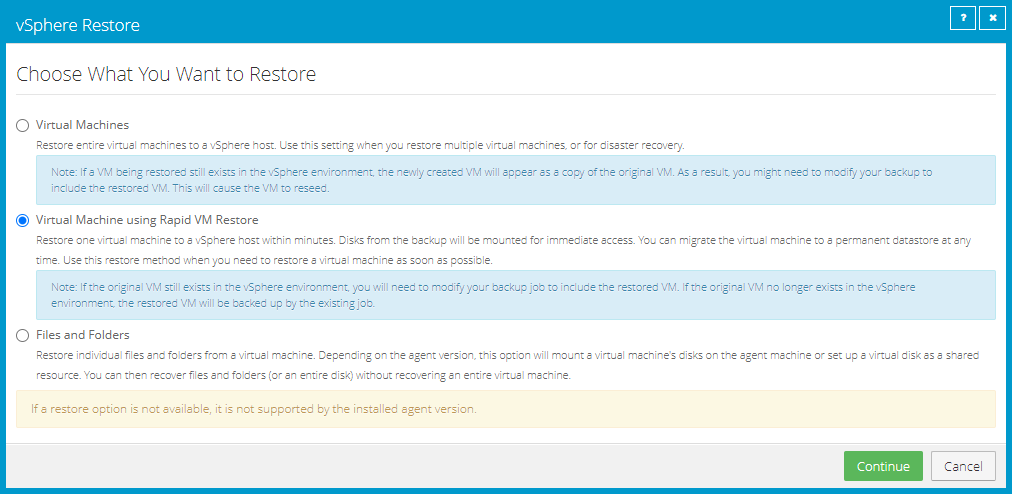 Rapid VM Restore option