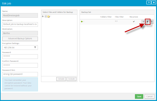 Apply Policy Filters button in Backup Set box