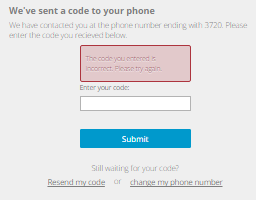 code you entered is incorrect message