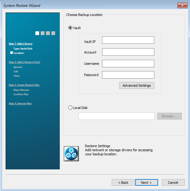 Choose Backup Location page