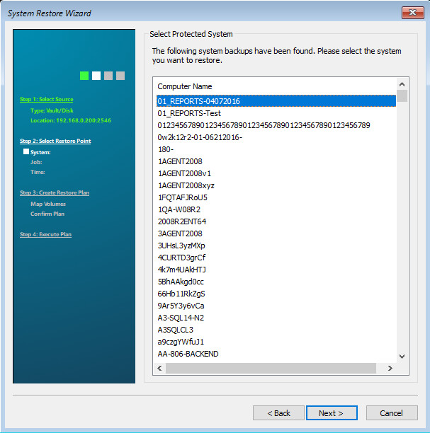 System Restore main menu