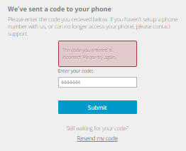 code you entered is incorrect message
