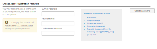 Change Agent Registration Password section