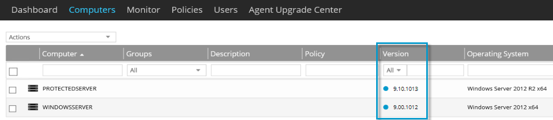 agent versions on Computers page