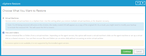Choose What You Want to Restore dialog box