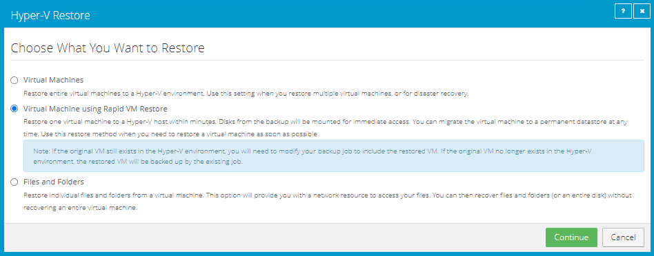 Choose What You Want to Restore dialog box