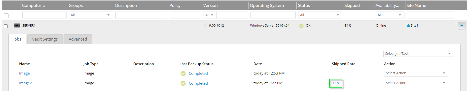 Skipped rate for a job