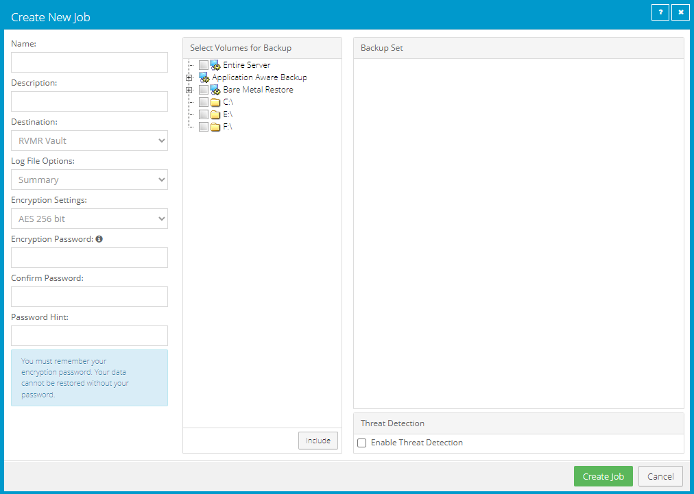 Create New Job box