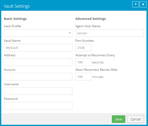 Vault Settings box