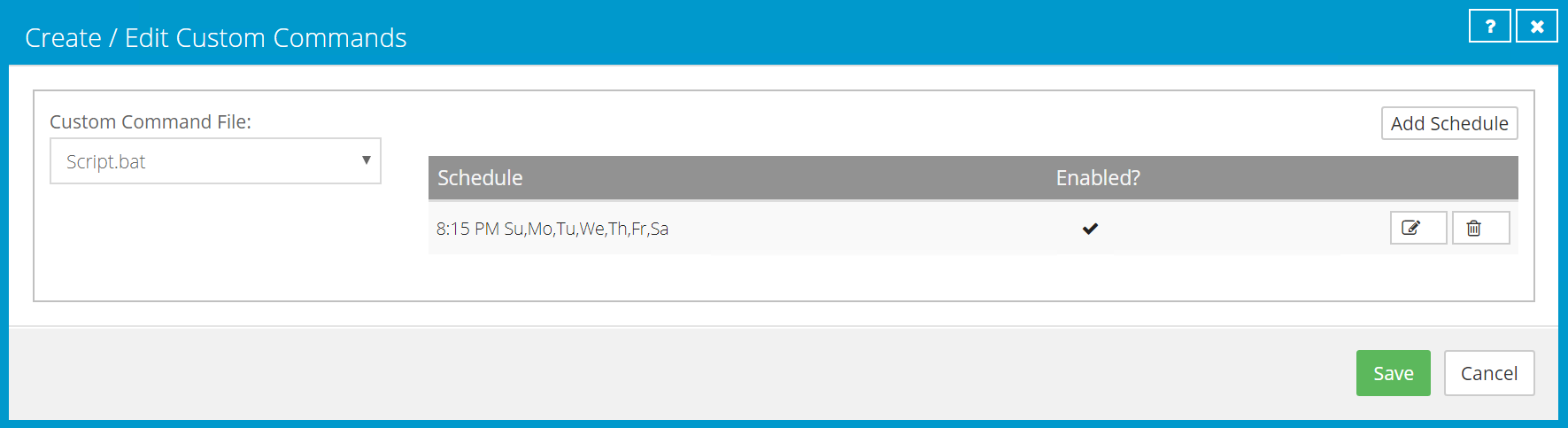 Create/Edit Custom Commands box