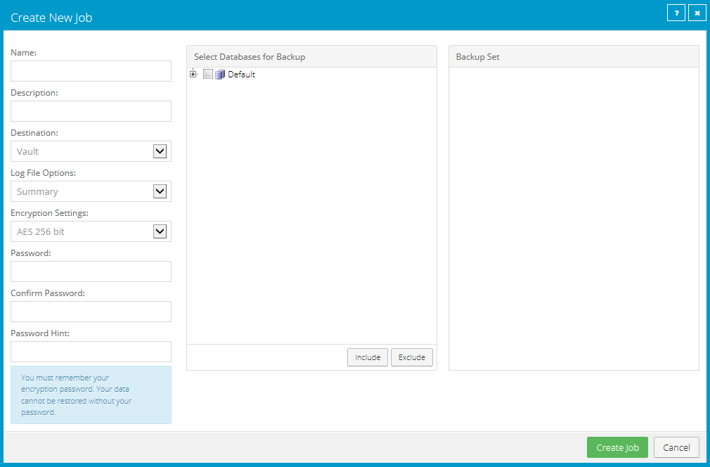Create New Job box