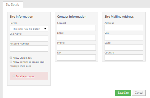 Site Details tab