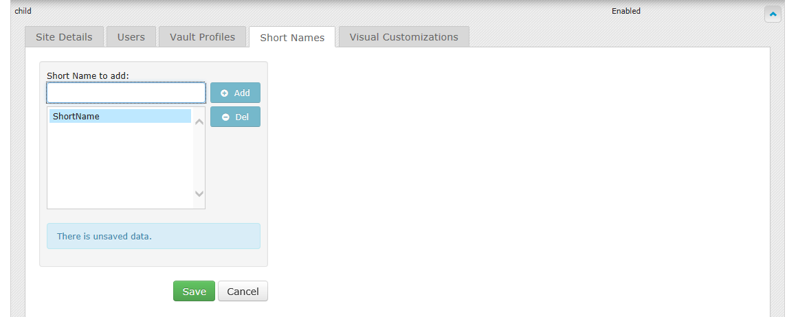 Short Names tab
