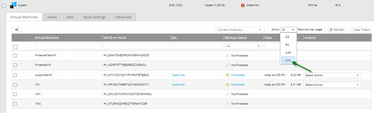 Hyper-V VM tab