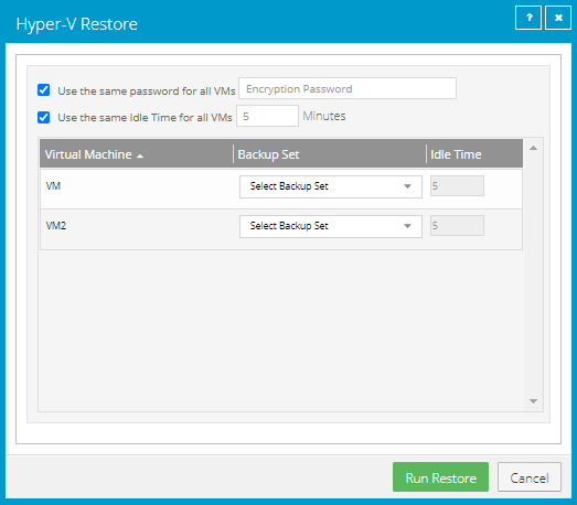 Restore dialog box