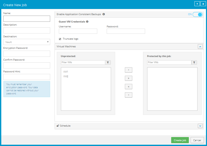 Create New Job box